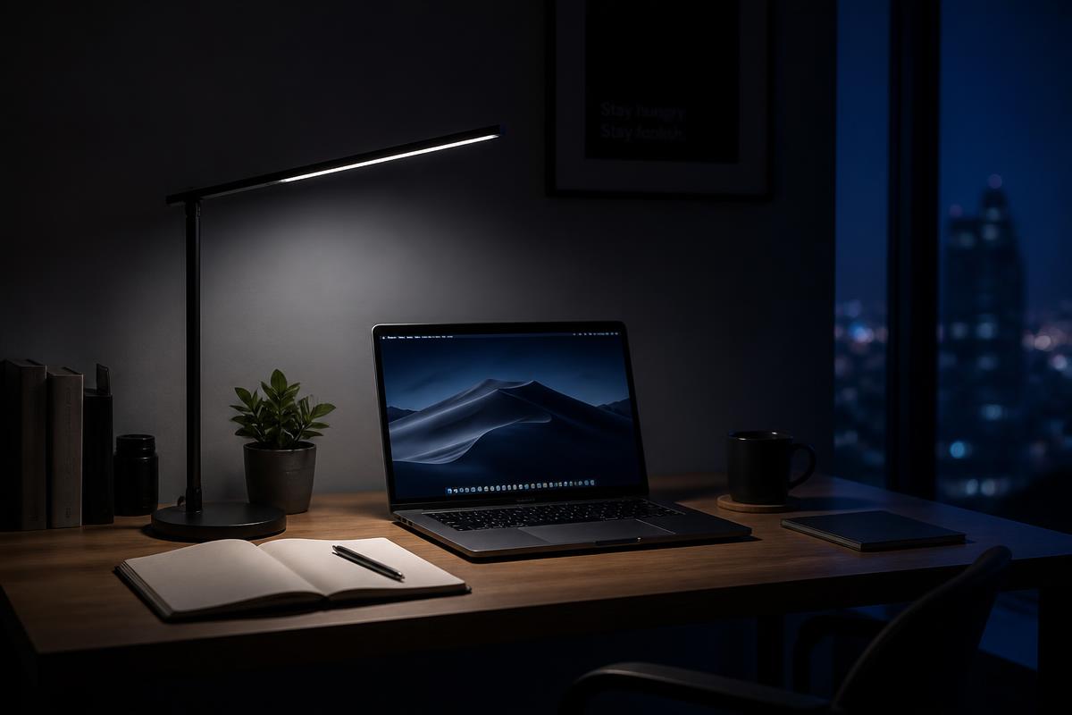 Desk lamp in a home office
