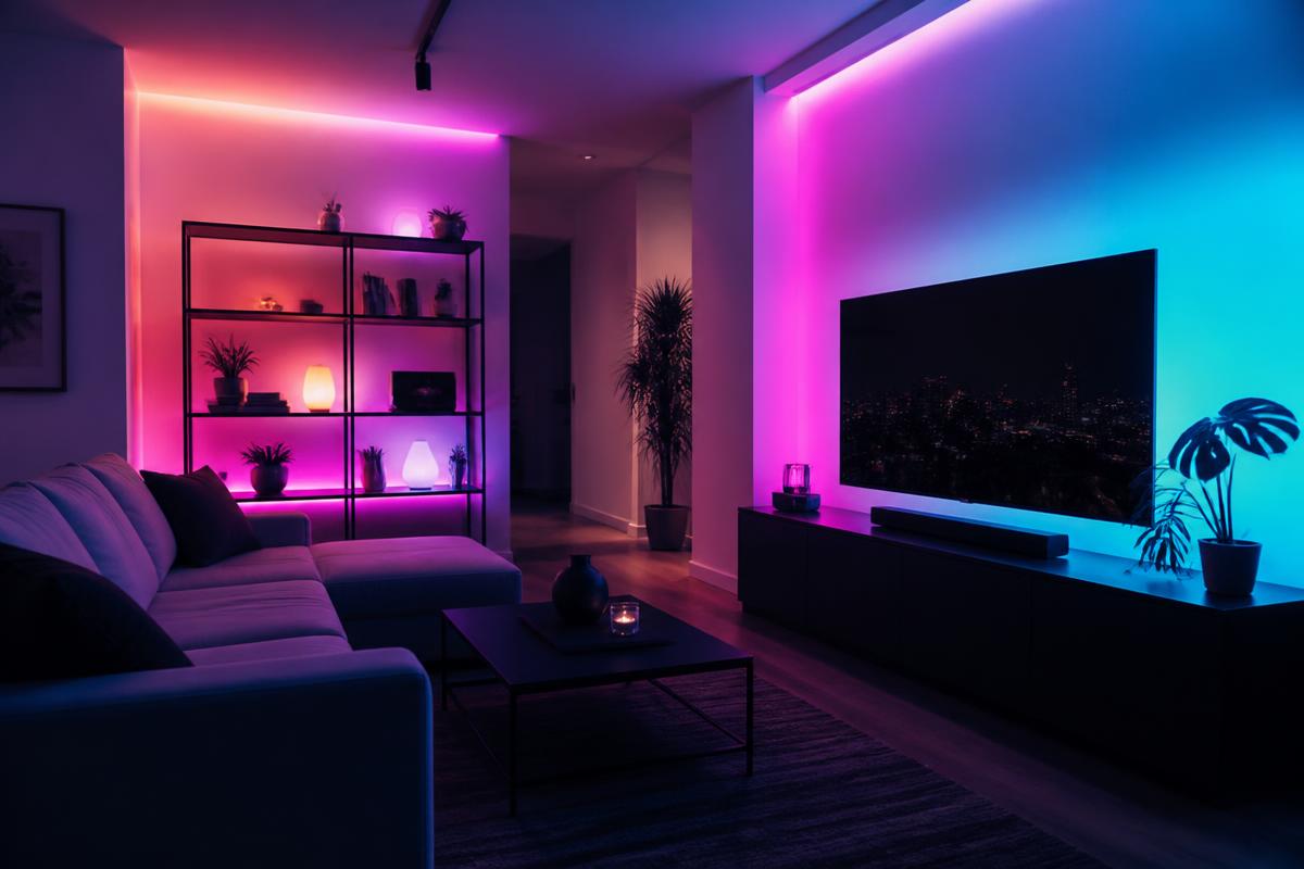 Colourful mood lighting in a modern room